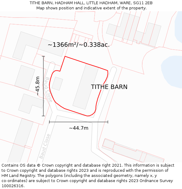 TITHE BARN, HADHAM HALL, LITTLE HADHAM, WARE, SG11 2EB: Plot and title map