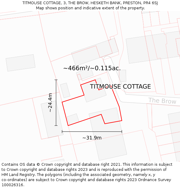 TITMOUSE COTTAGE, 3, THE BROW, HESKETH BANK, PRESTON, PR4 6SJ: Plot and title map