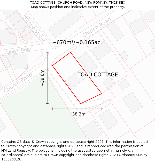 TOAD COTTAGE, CHURCH ROAD, NEW ROMNEY, TN28 8EX: Plot and title map