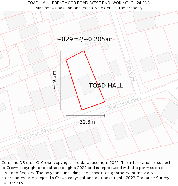 TOAD HALL, BRENTMOOR ROAD, WEST END, WOKING, GU24 9NN: Plot and title map