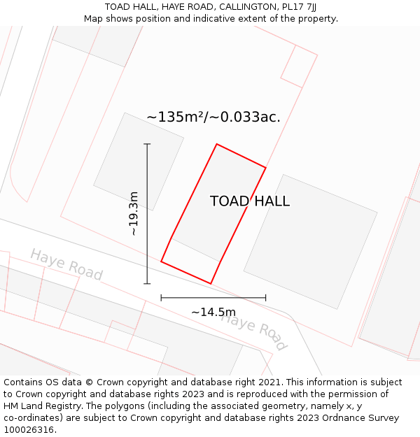 TOAD HALL, HAYE ROAD, CALLINGTON, PL17 7JJ: Plot and title map