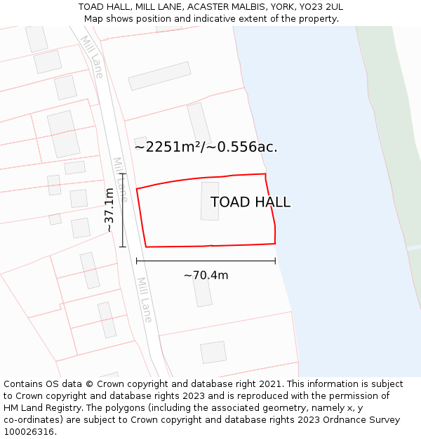 TOAD HALL, MILL LANE, ACASTER MALBIS, YORK, YO23 2UL: Plot and title map