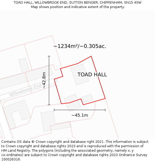 TOAD HALL, WILLOWBROOK END, SUTTON BENGER, CHIPPENHAM, SN15 4SW: Plot and title map
