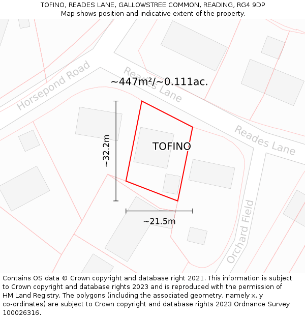 TOFINO, READES LANE, GALLOWSTREE COMMON, READING, RG4 9DP: Plot and title map