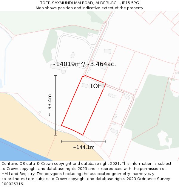 TOFT, SAXMUNDHAM ROAD, ALDEBURGH, IP15 5PG: Plot and title map