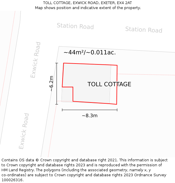 TOLL COTTAGE, EXWICK ROAD, EXETER, EX4 2AT: Plot and title map