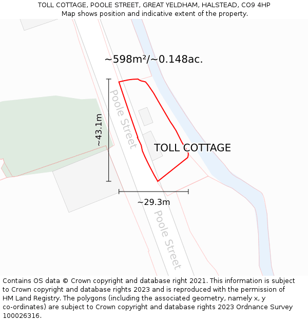 TOLL COTTAGE, POOLE STREET, GREAT YELDHAM, HALSTEAD, CO9 4HP: Plot and title map