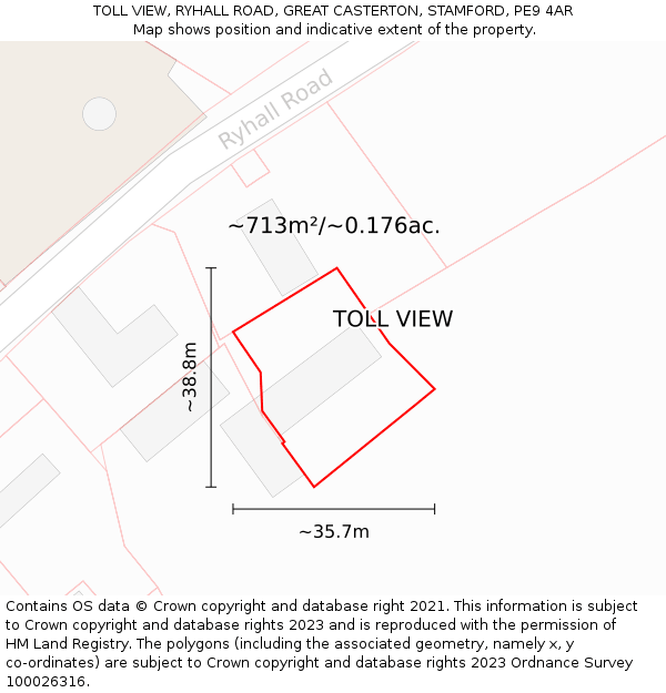 TOLL VIEW, RYHALL ROAD, GREAT CASTERTON, STAMFORD, PE9 4AR: Plot and title map