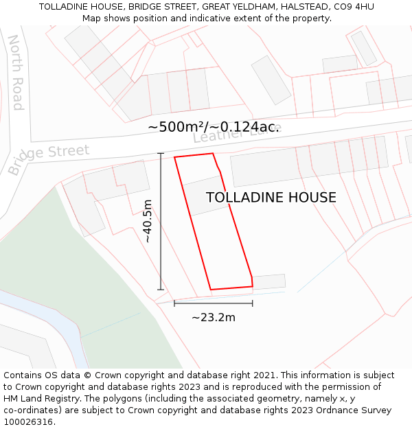 TOLLADINE HOUSE, BRIDGE STREET, GREAT YELDHAM, HALSTEAD, CO9 4HU: Plot and title map