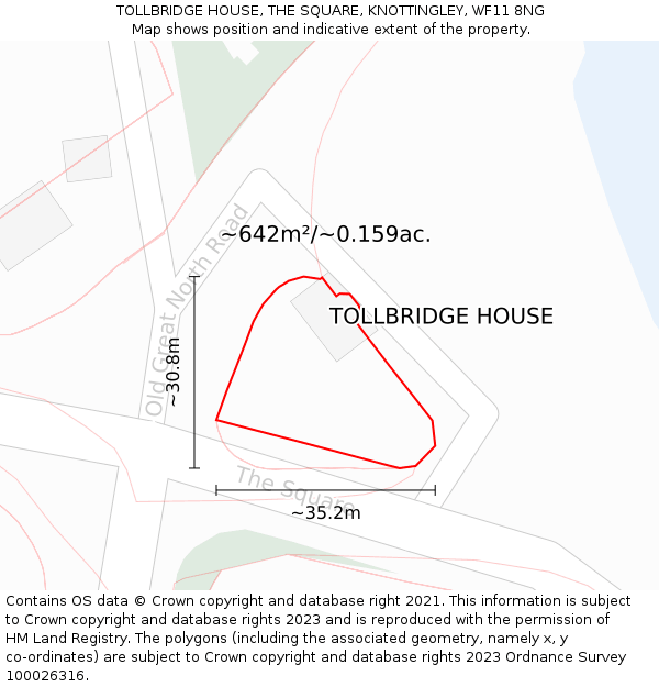 TOLLBRIDGE HOUSE, THE SQUARE, KNOTTINGLEY, WF11 8NG: Plot and title map