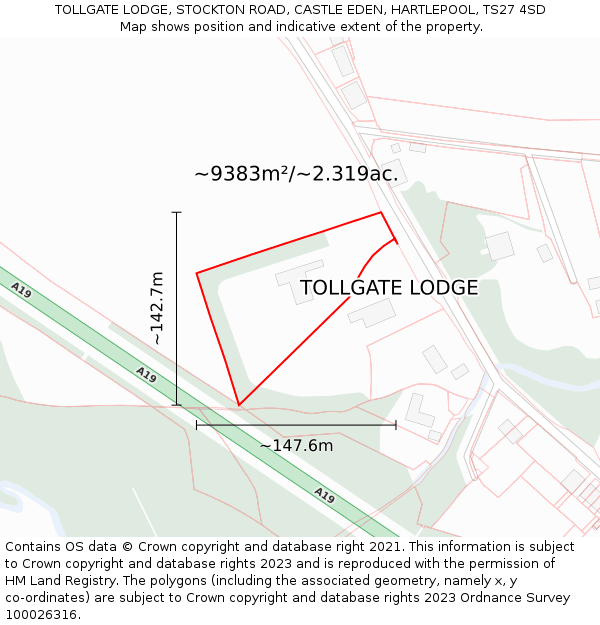 TOLLGATE LODGE, STOCKTON ROAD, CASTLE EDEN, HARTLEPOOL, TS27 4SD: Plot and title map