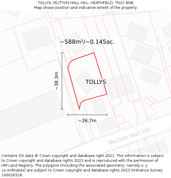 TOLLYS, MUTTON HALL HILL, HEATHFIELD, TN21 8NB: Plot and title map