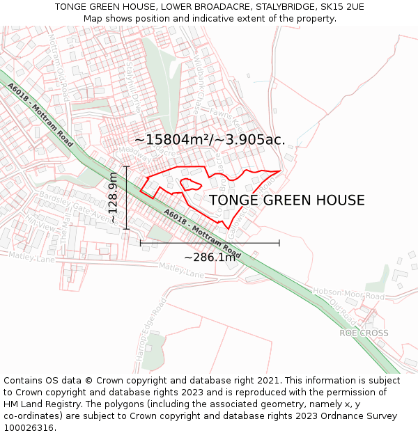 TONGE GREEN HOUSE, LOWER BROADACRE, STALYBRIDGE, SK15 2UE: Plot and title map