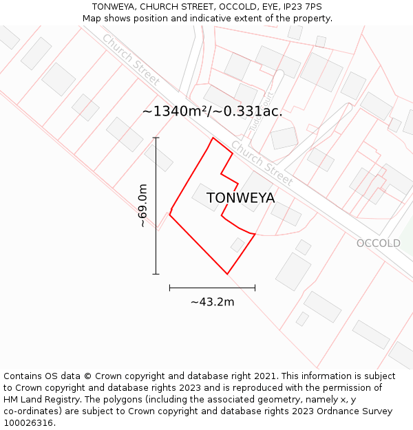 TONWEYA, CHURCH STREET, OCCOLD, EYE, IP23 7PS: Plot and title map