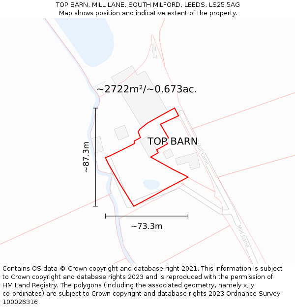 TOP BARN, MILL LANE, SOUTH MILFORD, LEEDS, LS25 5AG: Plot and title map