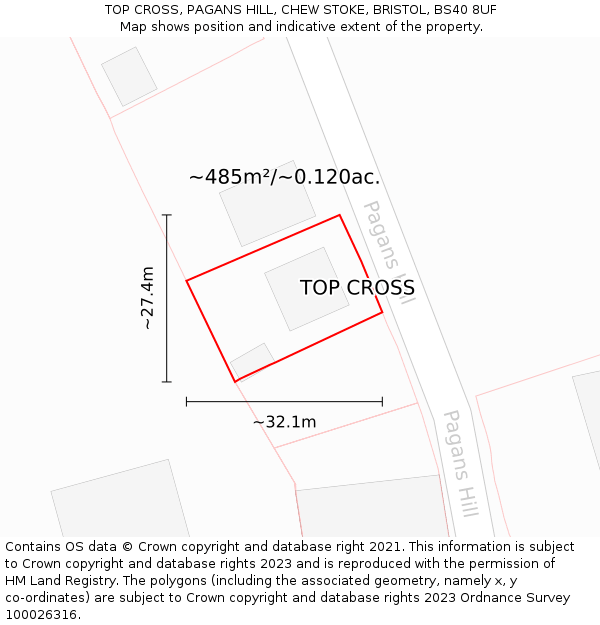 TOP CROSS, PAGANS HILL, CHEW STOKE, BRISTOL, BS40 8UF: Plot and title map
