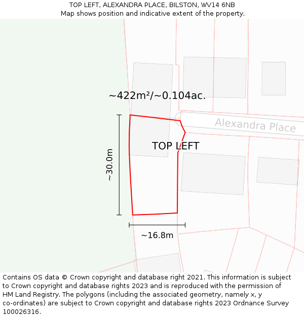 TOP LEFT, ALEXANDRA PLACE, BILSTON, WV14 6NB: Plot and title map