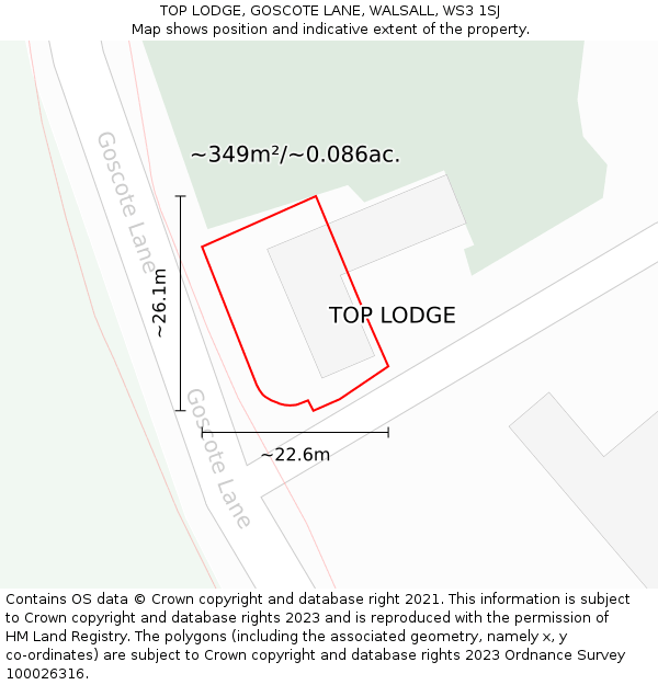 TOP LODGE, GOSCOTE LANE, WALSALL, WS3 1SJ: Plot and title map