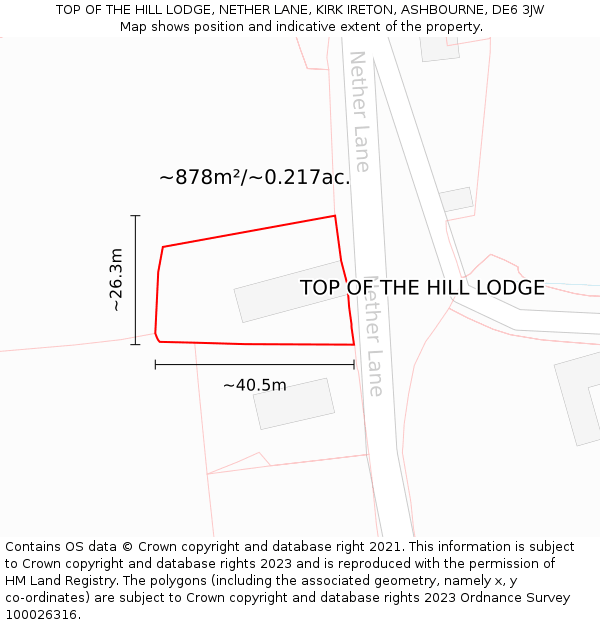 TOP OF THE HILL LODGE, NETHER LANE, KIRK IRETON, ASHBOURNE, DE6 3JW: Plot and title map