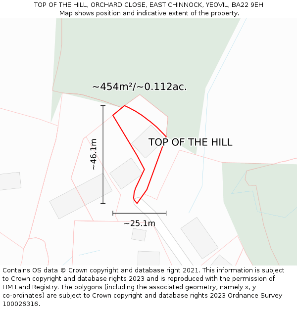 TOP OF THE HILL, ORCHARD CLOSE, EAST CHINNOCK, YEOVIL, BA22 9EH: Plot and title map