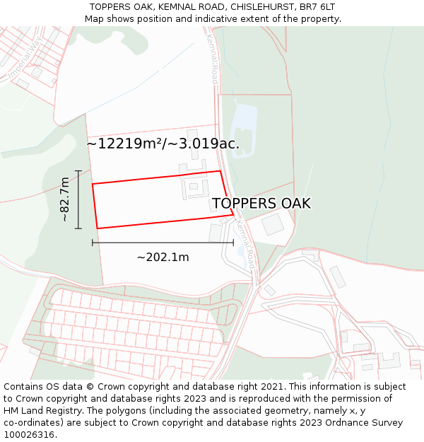 TOPPERS OAK, KEMNAL ROAD, CHISLEHURST, BR7 6LT: Plot and title map