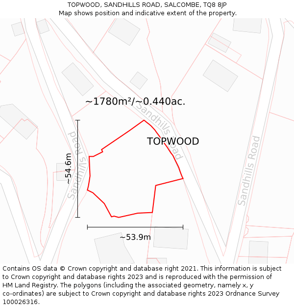 TOPWOOD, SANDHILLS ROAD, SALCOMBE, TQ8 8JP: Plot and title map