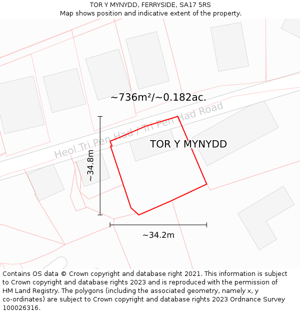 TOR Y MYNYDD, FERRYSIDE, SA17 5RS: Plot and title map