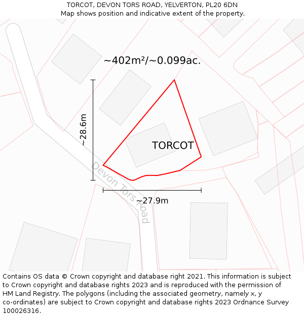 TORCOT, DEVON TORS ROAD, YELVERTON, PL20 6DN: Plot and title map