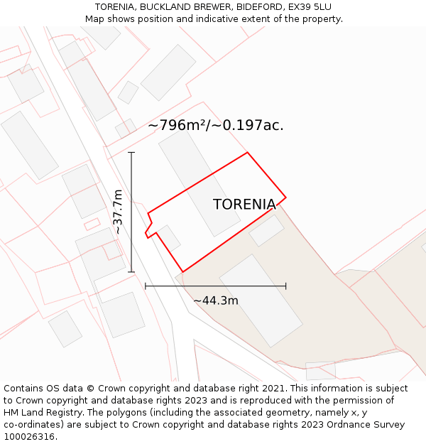 TORENIA, BUCKLAND BREWER, BIDEFORD, EX39 5LU: Plot and title map