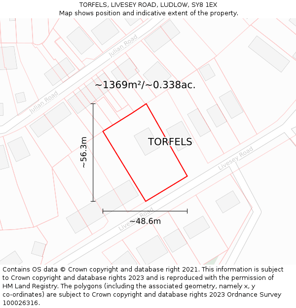 TORFELS, LIVESEY ROAD, LUDLOW, SY8 1EX: Plot and title map
