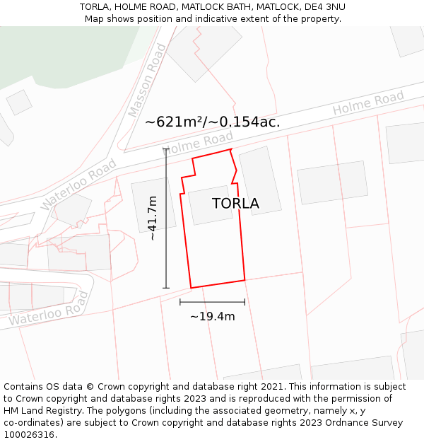 TORLA, HOLME ROAD, MATLOCK BATH, MATLOCK, DE4 3NU: Plot and title map