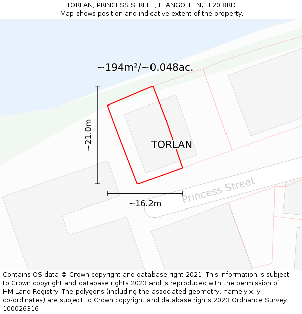 TORLAN, PRINCESS STREET, LLANGOLLEN, LL20 8RD: Plot and title map