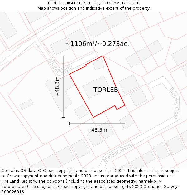 TORLEE, HIGH SHINCLIFFE, DURHAM, DH1 2PR: Plot and title map