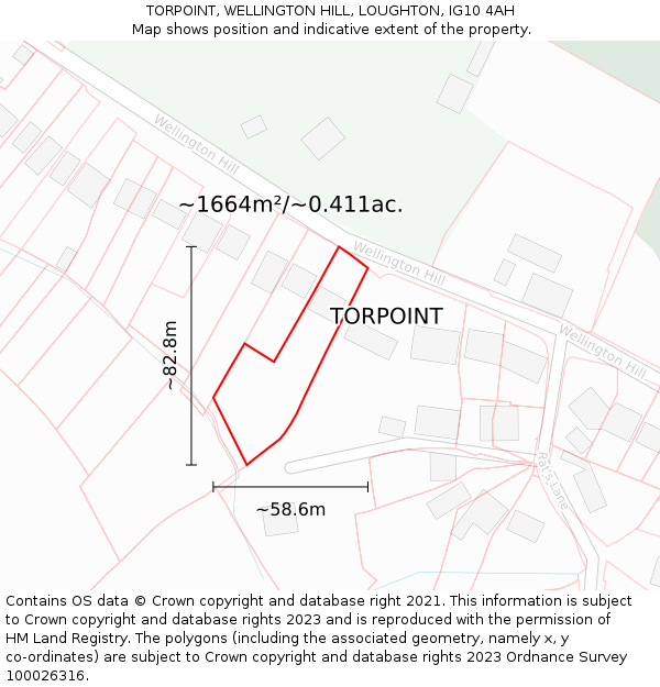 TORPOINT, WELLINGTON HILL, LOUGHTON, IG10 4AH: Plot and title map