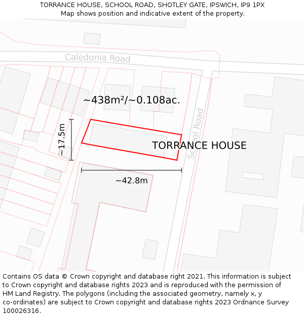 TORRANCE HOUSE, SCHOOL ROAD, SHOTLEY GATE, IPSWICH, IP9 1PX: Plot and title map