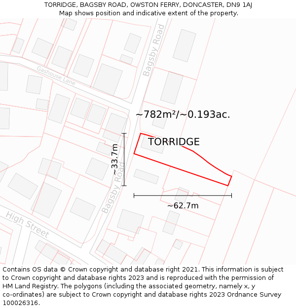 TORRIDGE, BAGSBY ROAD, OWSTON FERRY, DONCASTER, DN9 1AJ: Plot and title map