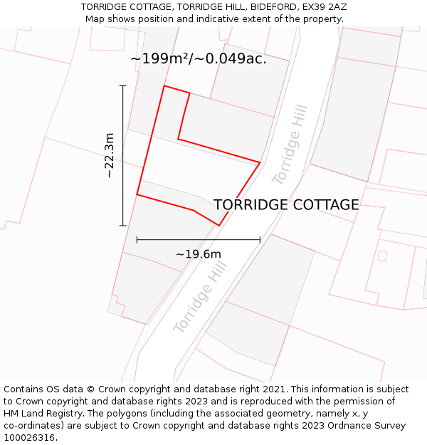 TORRIDGE COTTAGE, TORRIDGE HILL, BIDEFORD, EX39 2AZ: Plot and title map