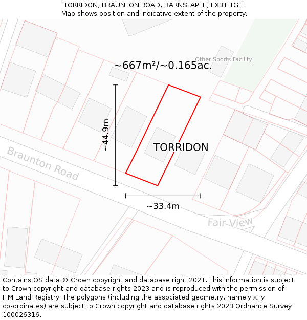 TORRIDON, BRAUNTON ROAD, BARNSTAPLE, EX31 1GH: Plot and title map
