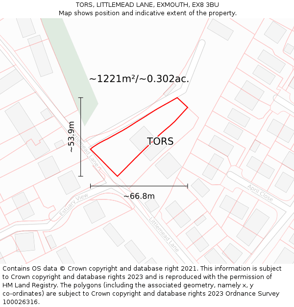 TORS, LITTLEMEAD LANE, EXMOUTH, EX8 3BU: Plot and title map