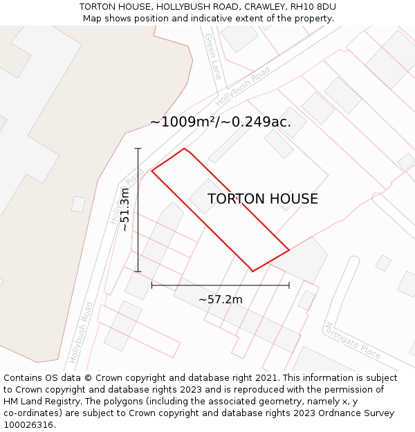 TORTON HOUSE, HOLLYBUSH ROAD, CRAWLEY, RH10 8DU: Plot and title map