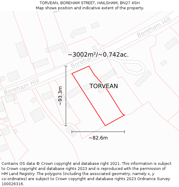 TORVEAN, BOREHAM STREET, HAILSHAM, BN27 4SH: Plot and title map
