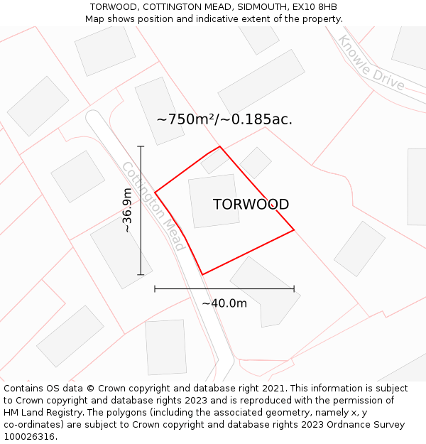 TORWOOD, COTTINGTON MEAD, SIDMOUTH, EX10 8HB: Plot and title map