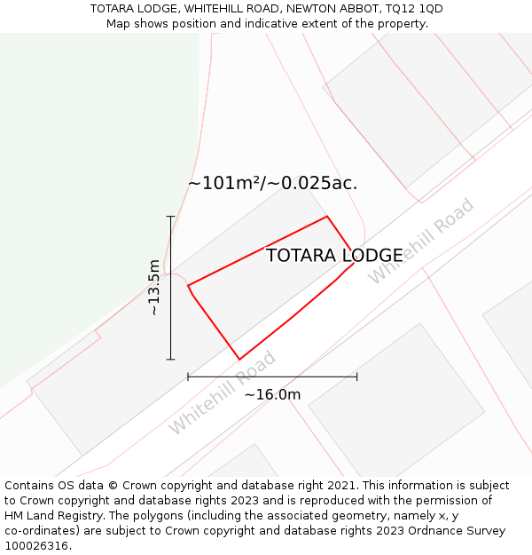 TOTARA LODGE, WHITEHILL ROAD, NEWTON ABBOT, TQ12 1QD: Plot and title map