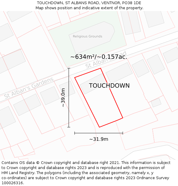 TOUCHDOWN, ST ALBANS ROAD, VENTNOR, PO38 1DE: Plot and title map