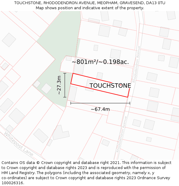 TOUCHSTONE, RHODODENDRON AVENUE, MEOPHAM, GRAVESEND, DA13 0TU: Plot and title map