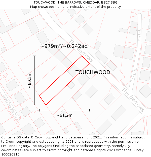 TOUCHWOOD, THE BARROWS, CHEDDAR, BS27 3BG: Plot and title map