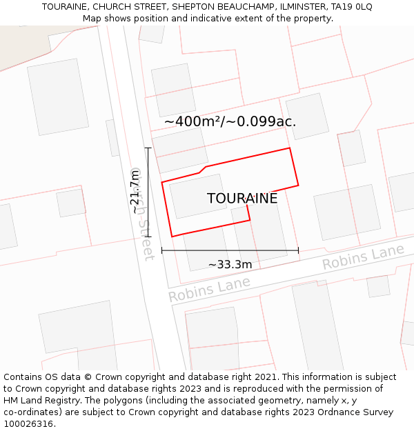 TOURAINE, CHURCH STREET, SHEPTON BEAUCHAMP, ILMINSTER, TA19 0LQ: Plot and title map