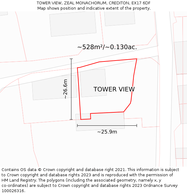 TOWER VIEW, ZEAL MONACHORUM, CREDITON, EX17 6DF: Plot and title map