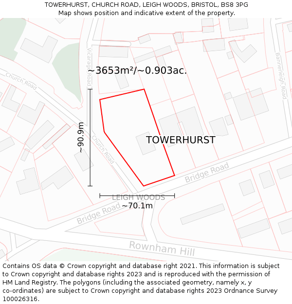 TOWERHURST, CHURCH ROAD, LEIGH WOODS, BRISTOL, BS8 3PG: Plot and title map