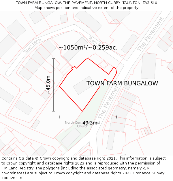 TOWN FARM BUNGALOW, THE PAVEMENT, NORTH CURRY, TAUNTON, TA3 6LX: Plot and title map